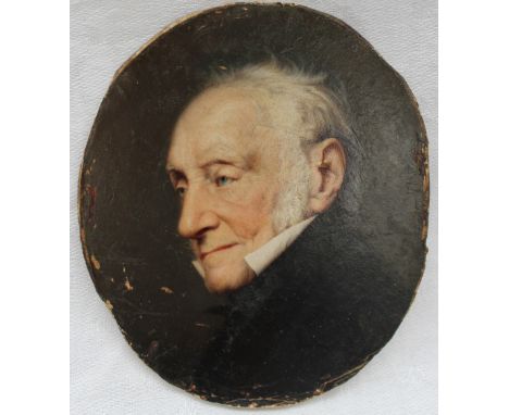 Attributed to Frederick J Scott
Head and shoulders portrait of an elderly gentleman
Oil on board
An oval miniature
9.5 x 8cm