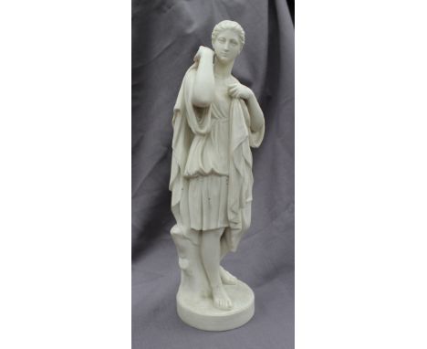 A Copeland Parian Figure of a lady in classical dress and sandals on a circular base, the base marked "Ceramic and Crystal Pa