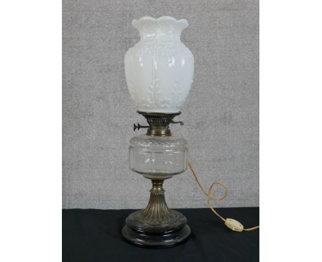 Edwardian oil lamp converted to electric. H.55cm 