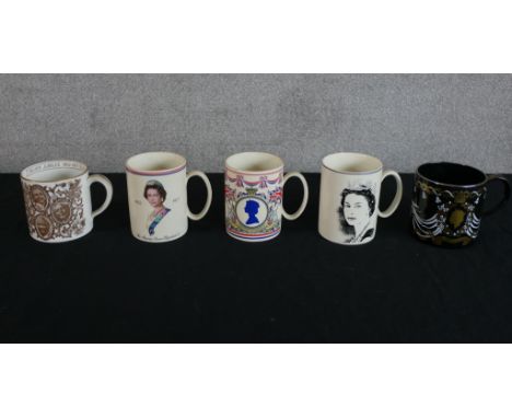 Four Wedgwood commemorative porcelain mugs/tankards comprised British Army Silver Jubilee in Germany by Queen Elizabeth, Silv