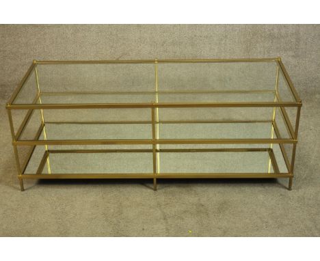 Brass framed glass coffee table, vintage style. H.43 W.122 D.51cm. 