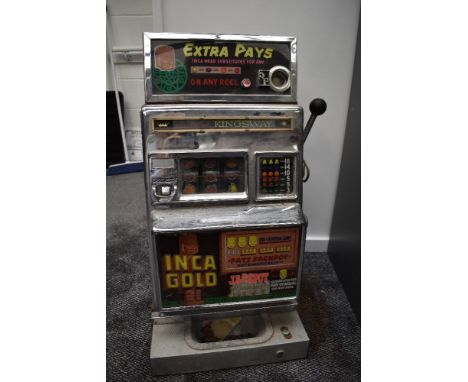 A 1970's Aristocrat Kingway Inca Gold One Armed Bandit, taking 5p coins and being electrified
CONDITION REPORT
Mechanism is w