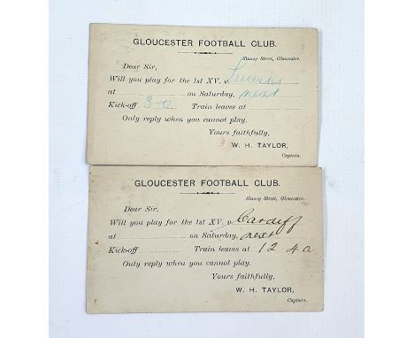Gloucester Rugby Club 1900 two postal stationery cards&nbsp;"Will you play for first XV the Cardiff at...on Saturday next kic
