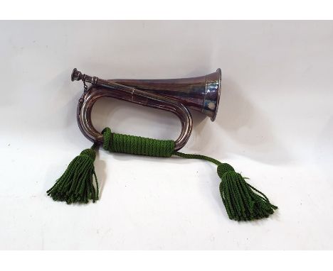 World War Hawkes and Sons silver plated bugle dated 1915, 107th Provincial Battalion