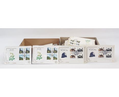 Box of approx 60 unaddressed decimal GB First Day Covers and a box of used decimal high values (2 boxes) 