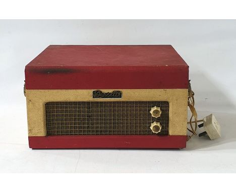 A Dansette record player, 1960's in hinged cream and red case 34.5 x 31.7cm