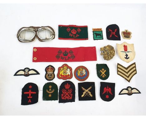 Quantity of military cloth badges and World War II ATS cap, Women's Land Army armbands and other military items ( 2 boxes and