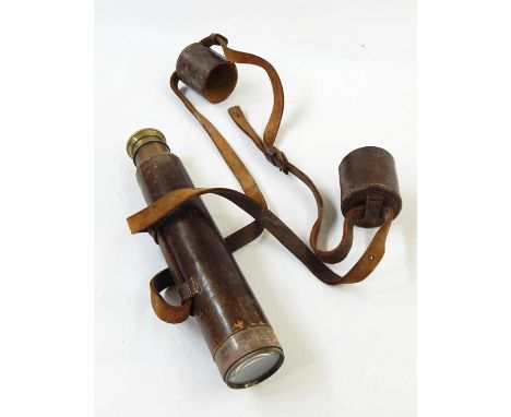Broadhurst Clarkson and Co limited leather covered brass three draw&nbsp;telescope&nbsp;