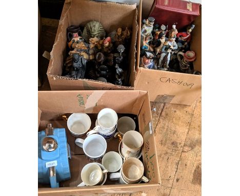 Quantity ceramic military figures, commemorative mugs and Egyptian souvenirs
