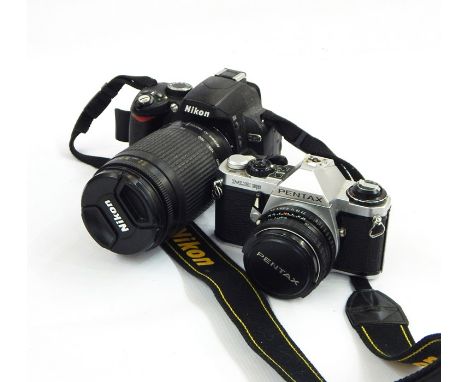 Nikon D60 camera, a Pentax ME super camera, various pairs of binoculars and similar items Condition ReportJessops 8-20x40Mira