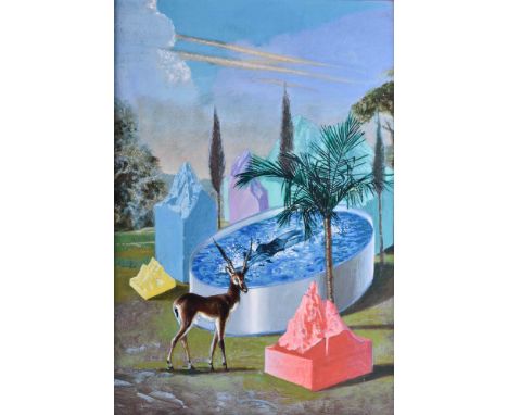 Harald K. SCHULZE (1952)  Mediterraner ägyptischer Garten Gemälde - Acryl auf festem Malkarton, 58 cm x 40 cm, gerahmt 69,5 c