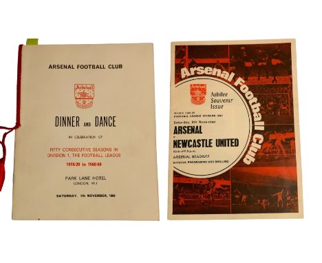 Arsenal Dinner/Dance menu in celebration of 50 consecutive seasons in Division One 9 November 169 and Jubilee Souvenir Issue 