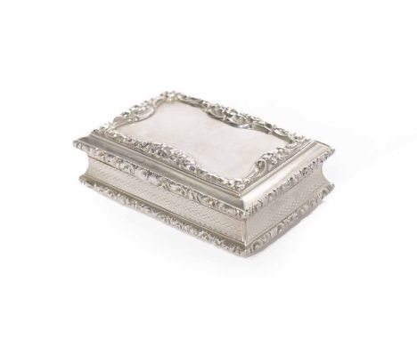 EARLY VICTORIAN SILVER SNUFF BOX BY NATHANIEL MILLSBirmingham 1841, with engine turned base, profusely chased with flowers an