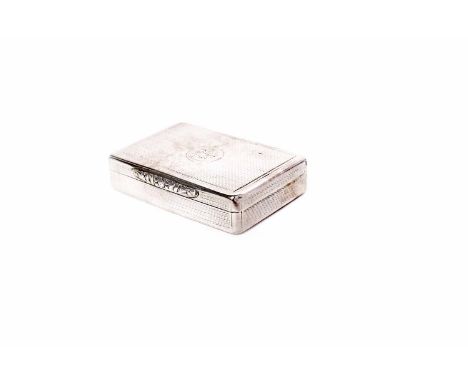 EARLY VICTORIAN SILVER SNUFF BOXmaker Edward Stammers, London 1840, with overall engine turned design and gadrooned lip to hi