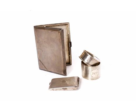 LOT OF SMALL SILVER ITEMSincluding a silver engine turned cigarette case, maker J W Benson Ltd, London 1937, 11cm long; toget
