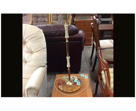 Wooden Coffee Table & Onyx Standing Lamp.  