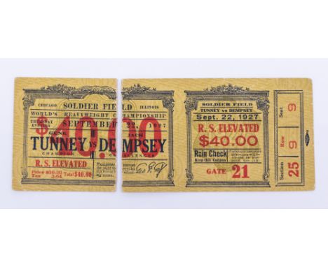 Boxing: A Ringside ticket for the 1927 World Heavyweight Boxing Championship, Gene Tunney v Jack Dempsey, 'The Long Count' fi