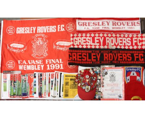 Gresley Rovers: A collection of assorted Gresley Rovers memorabilia to include: 1991 FA Vase Final flag and scarf, other scar