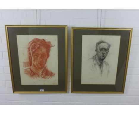 HA Deans, head and shoulders red chalk portrait of a Young man, signed and dated '59, together with another by the same hand 