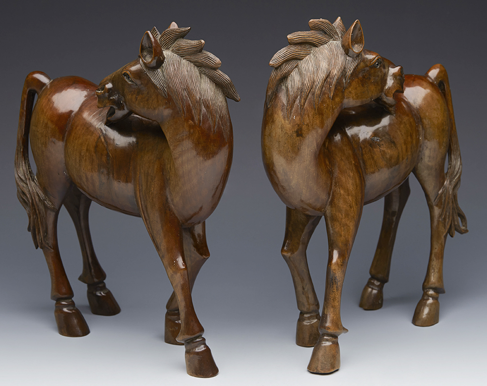 Ref OR1212027 ANTIQUE CHINESE CARVED HARD WOOD HORSES EARLY 20TH C