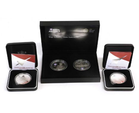 UK, History of the RAF Two-Coin Set 2008, comprising Guy Gibson and Avro Lancaster proof five-pound coins; together with (2x)