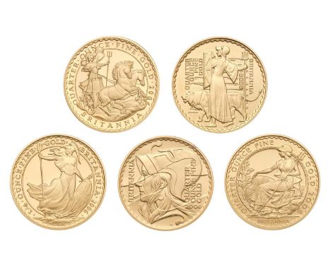 The Gold Proof Britannia Portrait Collection 2006, five-coin collection, each coin 1/4 oz with twenty-five pounds face value 