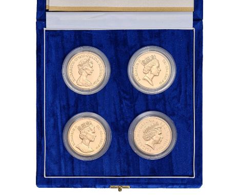 Elizabeth II, Five-Pound Portrait Set, comprising 4x gold five-pound coins, 1984, 1985, 1988 and 2003, each with a different 
