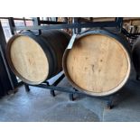 Lot of (2) Wooden Barrels with Barrel Rack | Rig Fee $75