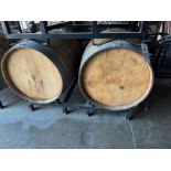 Lot of (2) Wooden Barrels with Barrel Rack | Rig Fee $75