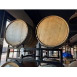 Lot of (2) Wooden Barrels with Barrel Rack | Rig Fee $75