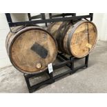 Lot of (2) Wooden Barrels with Barrel Rack | Rig Fee $75