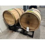 Lot of (2) Wooden Barrels with Barrel Rack | Rig Fee $75