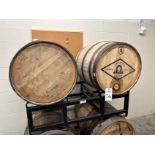 Lot of (2) Wooden Barrels with Barrel Rack | Rig Fee $75