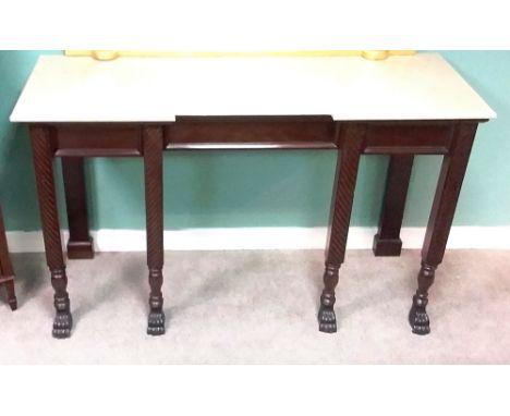 Irish Regency Style Mah Marble Top Console Table on Paw Feet Dimensions: 152cm W 52cm D 94cm H