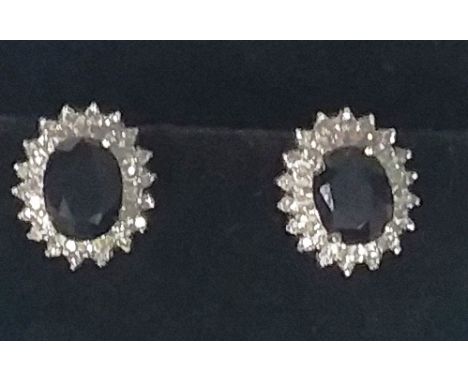 14 Carat White Gold Sapphire &amp; Diamond Earrings 