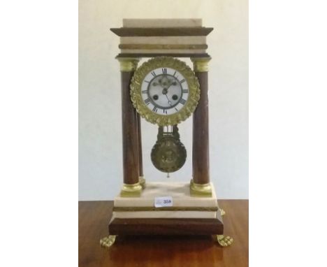 Vict Marble Rosewood 4 Pillared Mantel Clock 