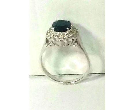 18 Carat White Gold Sapphire &amp; Diamond Ring Size V