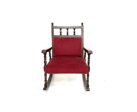 Child�s rocking chair, upholstered seat and back, bobbin turned supports Dimensions: Length/Width:&nbsp;40cm&nbsp;