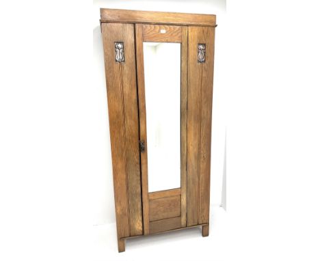 Art Nouveau oak wardrobe with copper panels, single mirror door enclosing hooksDimensions: Height:&nbsp;196cm&nbsp; Length/Wi