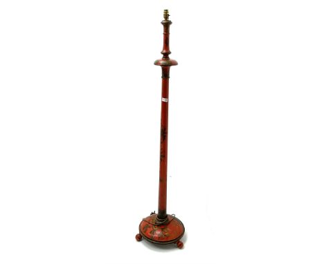 Early 20th century Chinese style red painted standard lamp, turned tapering column on baseDimensions: Height:&nbsp;158cm&nbsp