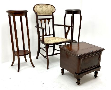 Edwardian planter, together with another example, probably late Victorian, commode chair, and Arts and Crafts style armchair 