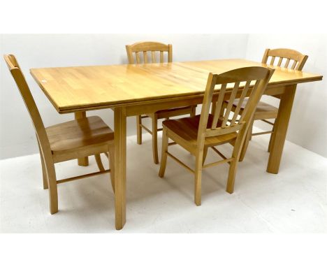 Light wood extending dining (W183cm, H76cm, D87cm) and set four chairs (W43cm)