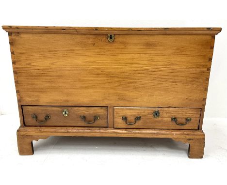 19th century elm mule chest, single hinged lid, two drawers, shaped bracket supports Dimensions: Height:&nbsp;67cm&nbsp; Leng