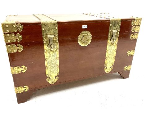 Brass bound camphor wood chest, single hinged lid, bracket supportsDimensions: Height:&nbsp;59cm&nbsp; Length/Width:&nbsp;106