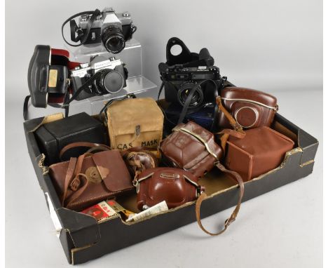 A Collection of Various Vintage Cameras to Comprise Praktica MTL3, Yashica, Box Cameras etc