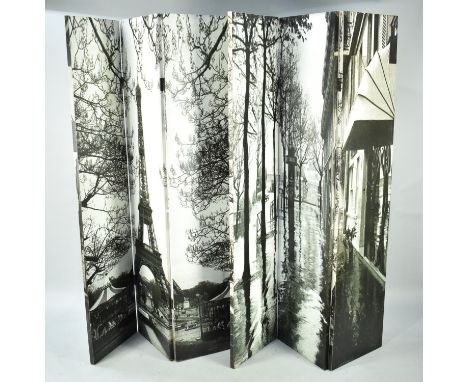 A Pair of Modern Three Panel Modesty Screens Decorated with Enlarged Photographic Parisian Street Scenes