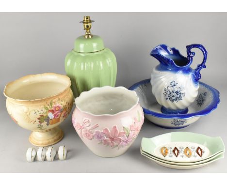 A Collection of Ceramics to Comprise Large Lamp Base, Footed Jardiniere, Wash Bowl and Jug etc
