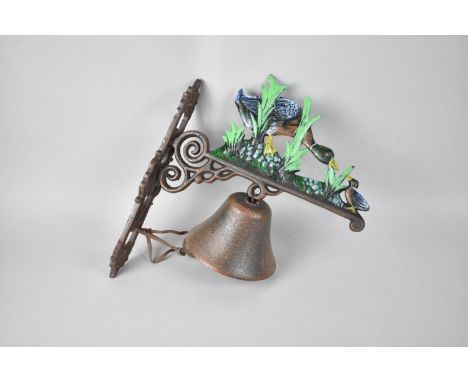 A Modern Cold Painted Cast Iron Wall Hanging Doorbell with Mallard Motif, 32cms High, Plus VAT