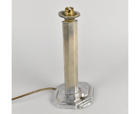 An Art Deco Chrome Table Lamp Base with Push Button Switch, Stepped Plinth Base, 30cms High