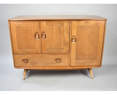 A 1970s Ercol Sideboard with Cupboards and Long Drawer, 113cms Wide, One Drawer Handle AF